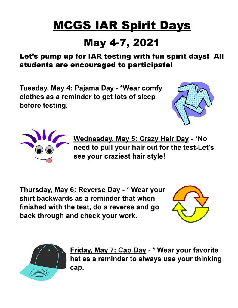 IAR Spirit Days flyer