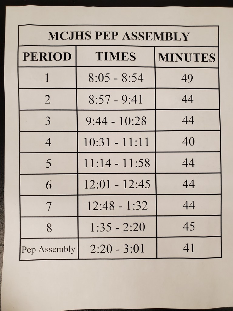 Pep Assembly Schedule